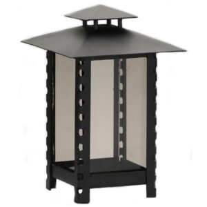 METALLWARENFABRIK MOLL Grablaterne Metall lackiert mit Parolglas bronzefarben 14x14x23cm schwarz