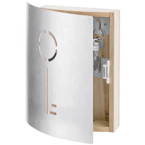 ZELLER PRESENT Schlüsselkasten Schlüssel Holz/Edelstahl 9 Haken 21,5x6x24,5cm silber/natur