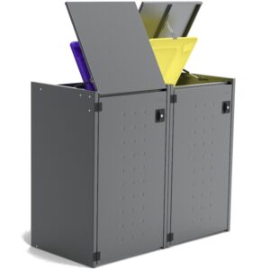 Müllbox Typ Boxxi Stahl verzinkt Anthrazit RAL-7016 mit Kipp-Deckel für 2x 120L