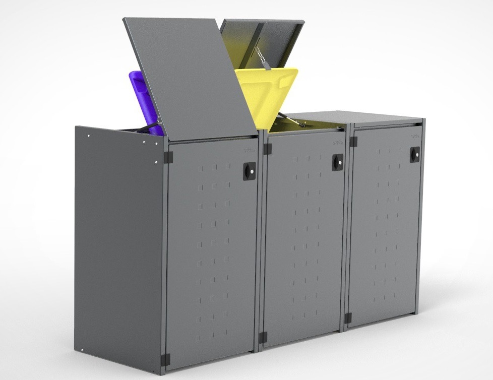 Müllbox Typ Boxxi Stahl verzinkt Anthrazit RAL-7016 mit Kipp-Deckel für 3x 120L – Bild 4