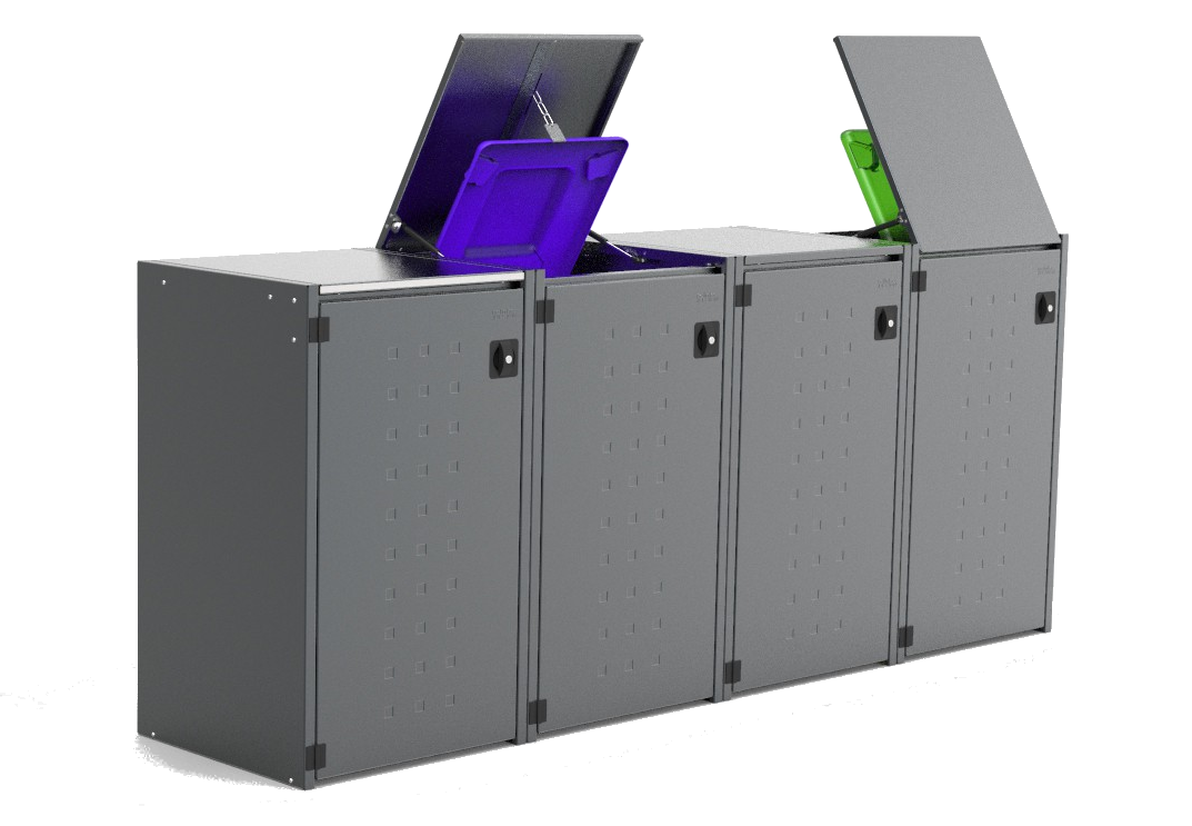 Müllbox Typ Boxxi Stahl verzinkt Anthrazit RAL-7016 mit Kipp-Deckel für 4x240L – Bild 3