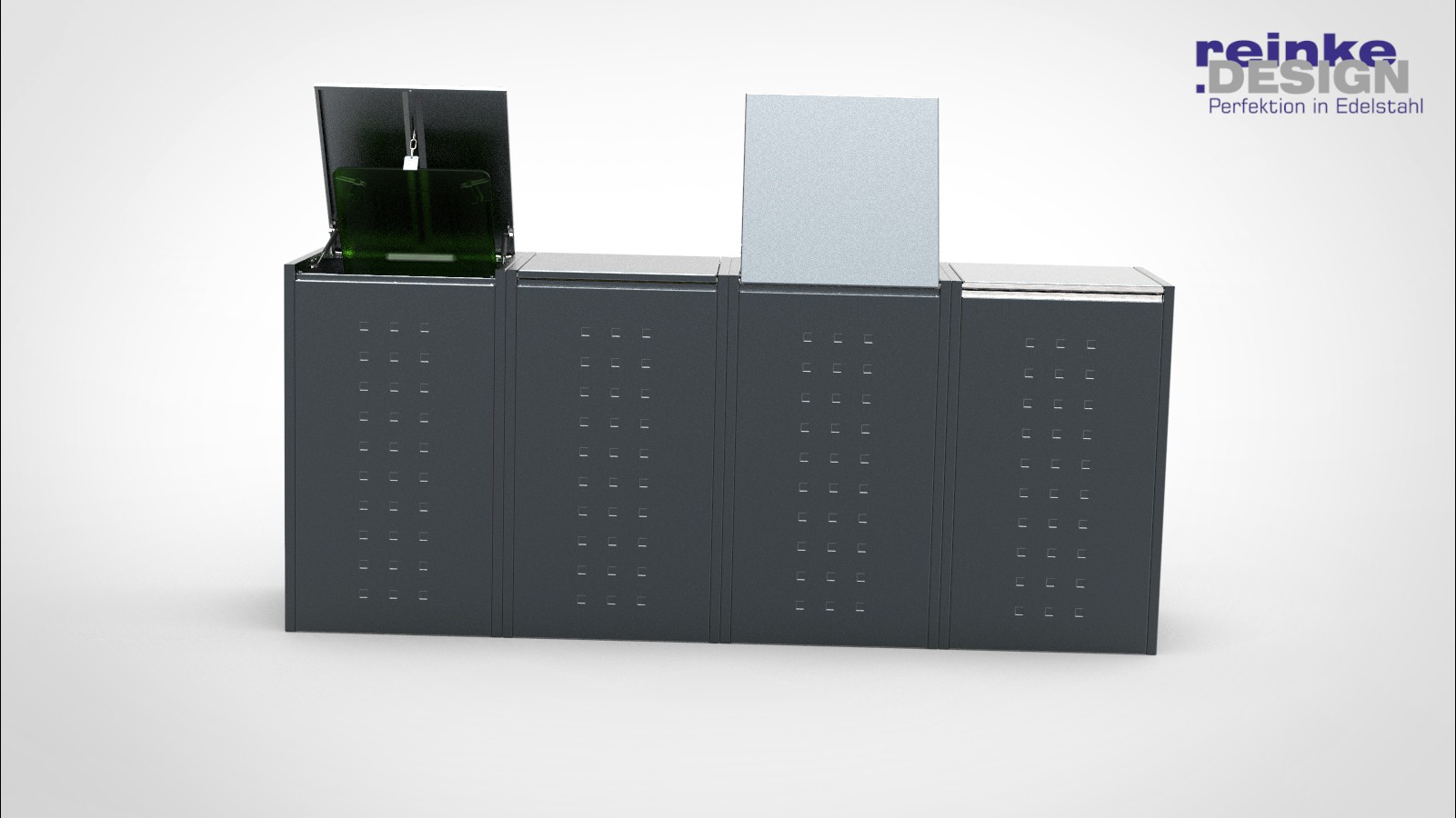 Müllbox Typ Boxxi Stahl verzinkt Anthrazit RAL-7016 mit Kipp-Deckel für 4x 120L – Bild 4